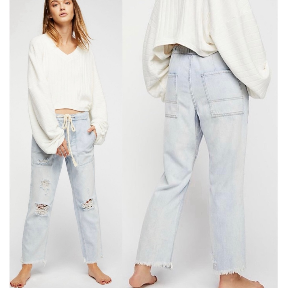FREE PEOPLE Northern Sky Boho Pull-On Gray Academia Crop Grunge Jeans S